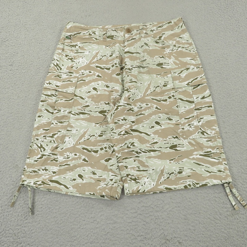 Lacoste Mens 34 Cargo Tiger Stripe Military Utility Ripstop Shorts Beige Camo